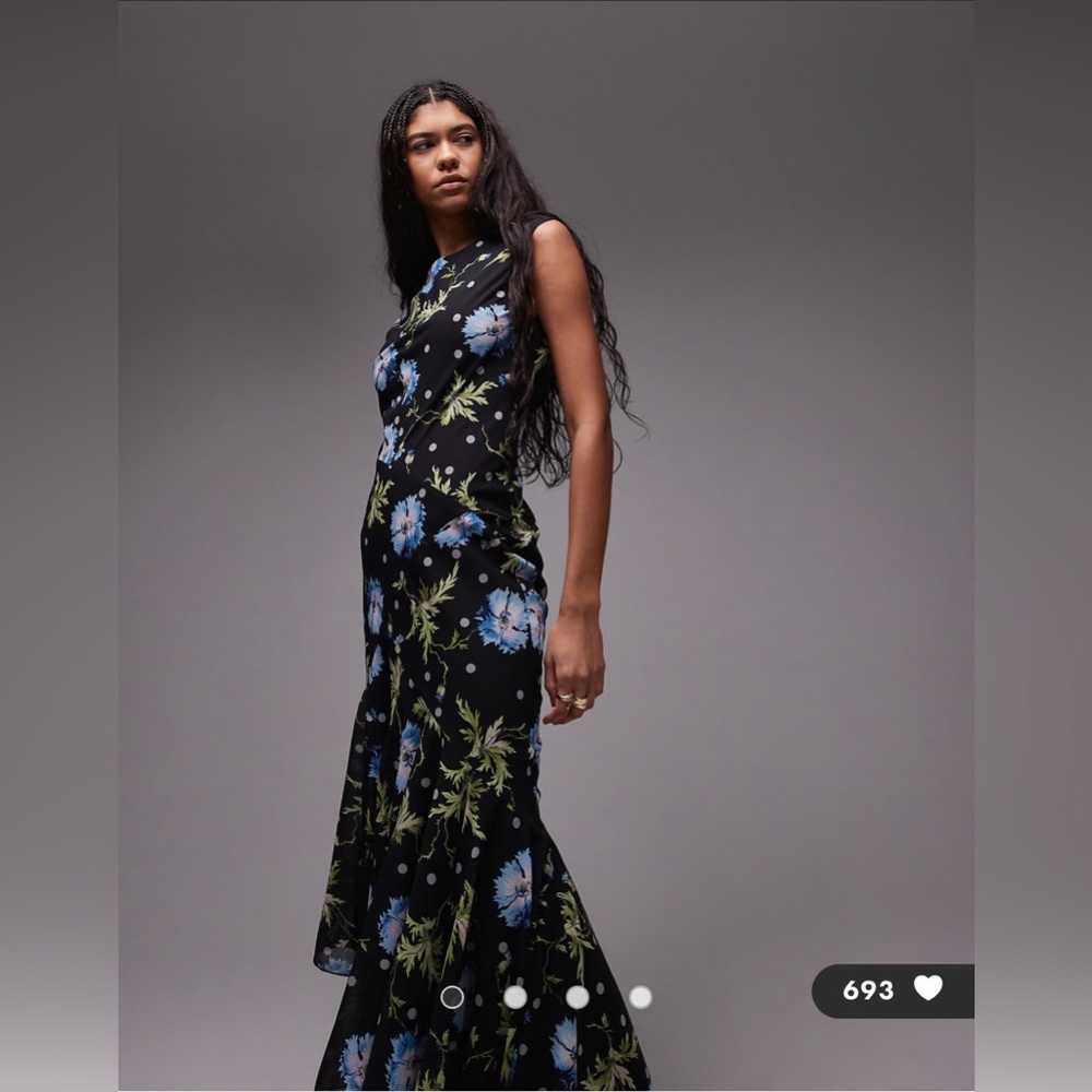 Topshop floral asymmetrical black dress - Picture 2 of 4